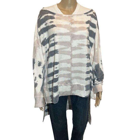 Go Couture Women’s Tunic Hi Low Sweatshirt Gray Tie Dye Size Medium Stretch NWT - Picture 1 of 9